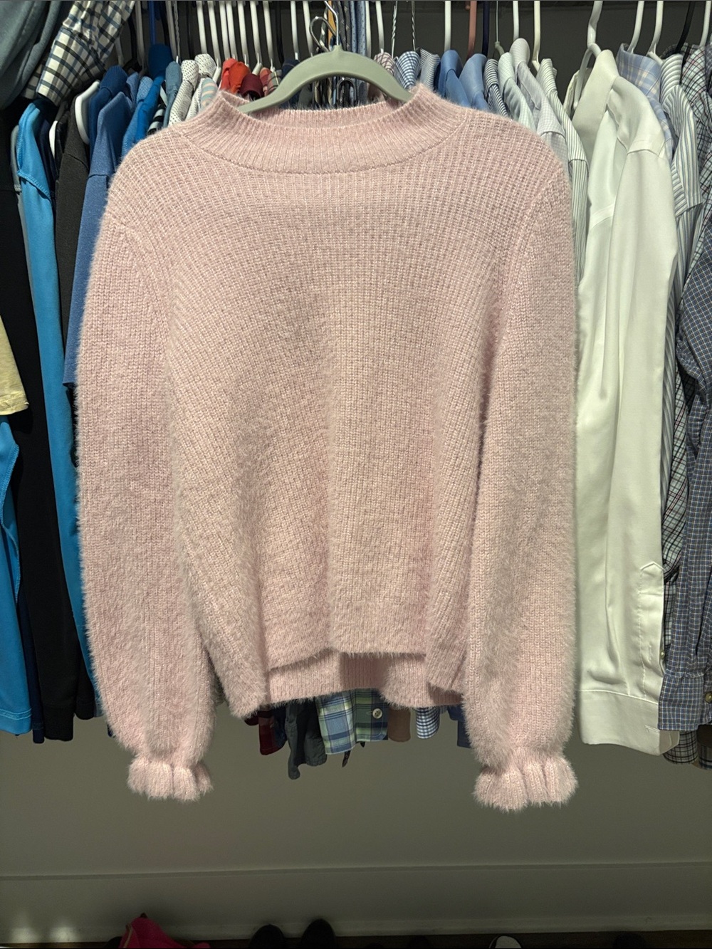 CeCe Soft Blush Pink Fuzzy Crew Sweater